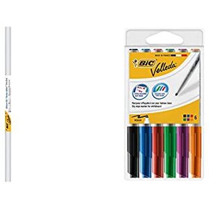 BIC Velleda Tableau Rouleau Adhésif Effaçable à Sec (100 x 200 cm) Blanc, Lot de 1 & Velleda 1741 Feutres Effaçables à Sec, Pointe Conique Moyenne Couleurs Assorties, Un Pochette de 6 - Publicité