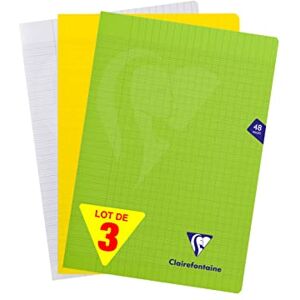 Clairefontaine 293101AMZ Lot de 3 Cahiers Agrafés Mimesys A4 21x29,7 cm 48 Pages Grands Carreaux Papier Blanc 90 g Couverture Polypro Couleur Aléatoire - Publicité