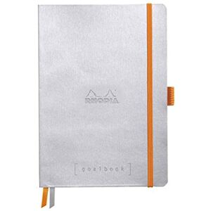 Rhodia 117570C Carnet Souple Bullet Journal Goalbook Argent A5 14,8 x 21 cm Pointillés Dot 240 pages Papier Clairefontaine Blanc 90 g/m² 2 Rubans, Fermeture Élastique Simili Cuir - Publicité