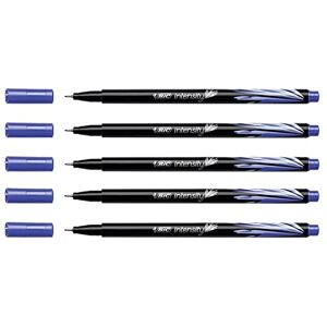 BIC Lot de 5 Stylos feutre Fineliner Intensity pointe baguée métal fine 0,4mm bleu - Publicité