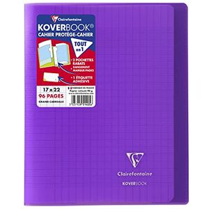 Clairefontaine 951405C Un Cahier Agrafé Koverbook Violet 17x22 cm 96 Pages Grands Carreaux Papier Blanc 90 g Couverture Polypro - Publicité