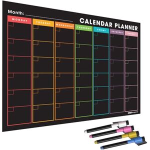 The Magnet Shop WallTAC – Planificateur mural adhésif repositionnable A3 et calendrier mensuel effaçable à sec Tableau réutilisable, amovible Avec 4 stylos effaçables gomme support ferro (style moderne noir - Publicité