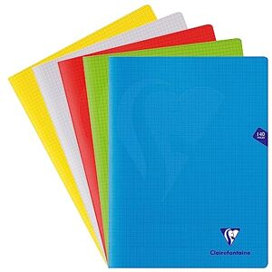 Clairefontaine 303382C Un Cahier Agrafé Mimesys 24x32 cm 140 Pages Petits Carreaux Papier Blanc 90 g Couverture Polypro Couleur Aléatoire - Publicité