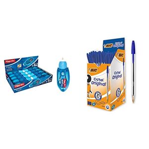 BIC Tipp-Ex Micro Tape Twist Rubans Correcteurs (Très Résistant / 8 m x 5 mm) Corps Bleu, Boîte de 10 & Cristal Original Stylos-Bille (Pointe Moyenne (1 mm) / Parfait pour l'Ecole et au Bureau) - Publicité