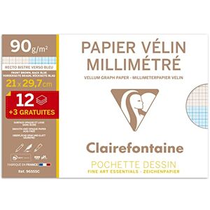 Clairefontaine 96555C Une pochette Vélin Millimétré 15 feuilles (12 + 3 gratuites) 21x29,7cm 90g - Publicité