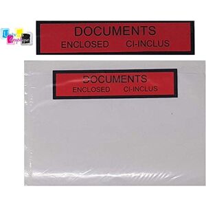 UNIVERS GRAPHIQUE lot de 250 Pochettes porte document ci-inclus format A6 (A4 plié en 4) adhésives transparente, imprimée documents ci-inclus et documents Enclosed Pochette d’Expédition autocollante C6 165 x 122 mm pour petit colis, paquets, Pochette auto - Publicité