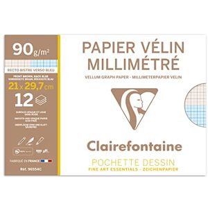 Clairefontaine 96554C Pochette Dessin Scolaire 12 Feuilles Papier Vélin Millimétré A4 21x29,7 cm 90g Idéal pour les Travaux Géométriques et les Dessins Techniques - Publicité