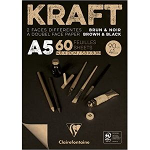 Clairefontaine 975817C Bloc Encollé Papier Kraft Bicolor 60 Feuilles Papier Kraft Brun et Noir A5 14,8x21 cm 90g Papier Double Face pour le Croquis et le Dessin - Publicité