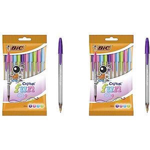 BIC Cristal Fun Stylos-Bille Pointe Large (1,6 mm) Couleurs Assorties, Pochette de 10 (Lot de 2) - Publicité