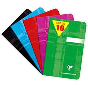 Clairefontaine 63592C Lot de 10 Carnets Agrafés 9x14 cm 96 Pages Petits Carreaux Papier Blanc 90 g Couverture Carte Pelliculée Couleurs Aléatoires - Publicité