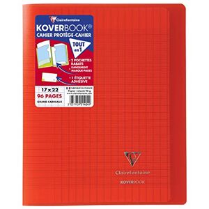 Clairefontaine 951404C Un Cahier Agrafé Koverbook Rouge 17x22 cm 96 Pages Grands Carreaux Papier Blanc 90 g Couverture Polypro - Publicité