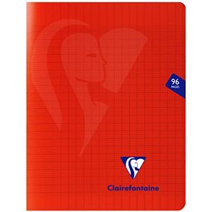 Clairefontaine 333741C Un Cahier Agrafé Mimesys Rouge 17x22 cm 96 Pages Grands Carreaux Papier Blanc 90 g Couverture Polypro - Publicité