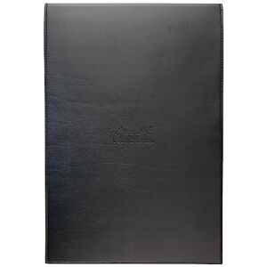 Rhodia 118199C Étui Porte-Bloc+ Bloc-Notes Agrafé N°19 Noir 22 x 32,5 cm Petits Carreaux 80 Feuilles Détachables Papier Clairefontaine Blanc 80 g/m² Porte-Crayon Simili Cuir - Publicité