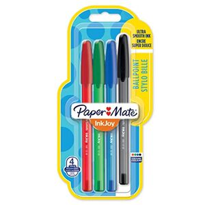 PAPER MATE InkJoy 100ST stylos bille avec bouchon, pointe moyenne (1,0 mm), rouge, vert, bleu et noir, lot de 4 - Publicité