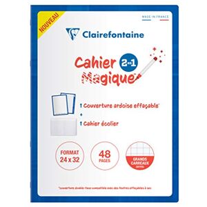 Clairefontaine 66311C Un Cahier Magique Agrafé 24x32 cm 48 Pages Grands Carreaux Papier Blanc 90 g Couverture Ardoise Double-Face Effaçable à Sec - Publicité