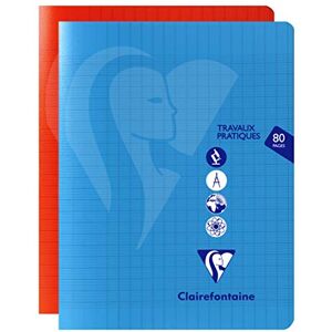 Clairefontaine 303727C Un Cahier Agrafé de Travaux Pratiques Mimesys 17x22 cm 80 Pages Grands Carreaux 90 g et Unies Blanches 125 g Couverture Polypro Couleur Aléatoire - Publicité