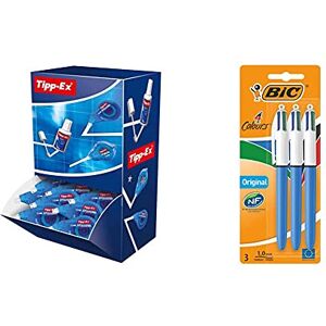 BIC Tipp-Ex Easy Correct Rubans Correcteurs 12 m x 4,2 mm, Boîte de 15+5 & 4 Couleurs Original Stylo-Billes Rétractable Pointe Moyenne (1,0 mm) Blister Format Spécial de 3 - Publicité