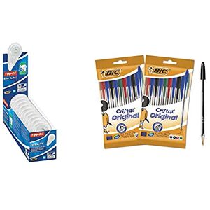 BIC Tipp-Ex Easy Refills ECOlutions Recharges Ruban Correcteur 14 m x 5 mm, Boîte de 10 & Cristal Original Stylos-Bille Pointe Moyenne (1,0 mm) Couleurs Assorties, Lot de 2 Pochettes de 10 - Publicité