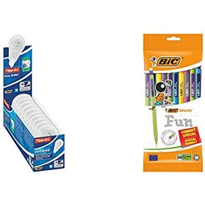 BIC Tipp-Ex Easy Refills ECOlutions Recharges Ruban Correcteur 14 m x 5 mm, Boîte de 10 & Matic Fun Porte Mines 0,7 mm HB, Avec Gomme, Criterium Facile A Utiliser, Couleurs Assorties, Lot de 10 - Publicité