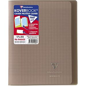 Clairefontaine 951407C Un Cahier Agrafé Koverbook Gris 17x22 cm 96 Pages Grands Carreaux Papier Blanc 90 g Couverture Polypro - Publicité