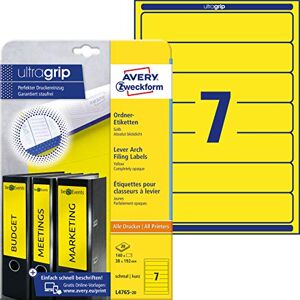 Avery Dennison Zweckform, L4760–25 Étiquettes, Classeur, 25 feuilles, pour fin Classeurs à Anneaux, comme LEITZ, Elba, Esselte, Herlitz, Mehle, Bene, 192 x 38 mm jaune - Publicité