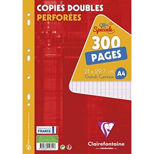 Clairefontaine 14711C Un Paquet de Copies Doubles Perforées sous Film A4 21x29,7 cm 300 Pages Grands Carreaux Papier Blanc 90 g, Unité - Publicité