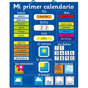 Fridgemagic Calendrier magnétique langue espagnole mon premier calendrier panneau rigide bleu avec boucle de suspension 40 x 32 cm - Publicité
