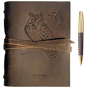 Sovereign-Gear Carnet De Voyage En Cuir Avec Motif Hibou En Relief, Fait À La Main, Format A5 Pour Homme Et Femme 15,2 X 20,3 Cm En Cuir Véritable Avec Papier Uni Pour Notes Et Croquis Avec Stylo - Publicité