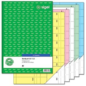 Sigel BO122 Lot de 5 carnets de bonbons 1000 feuilles détachables Jaune/rose/blanc/vert/bleu Format A4 2 x 50 feuilles - Publicité