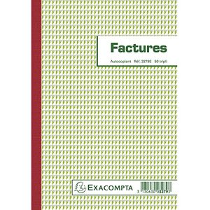 EXACOMPTA Réf. 3279AE 1 Manifold FACTURES avec mention TVA 50 feuillets numérotés et autocopiants en 3 exemplaires (1 original + 2 copies) format 210 x148 mm fabriqué en France - Publicité