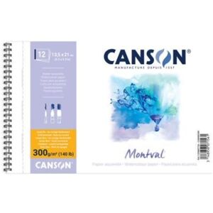 Canson Album spirale 12 feuilles papier aquarelle MONTVAL, A4, 300G, grain fin Blanc naturel - Lot de 2