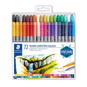 Staedtler Set 72 Feutres de coloriage double pointe fine 0,5 à 0,8mm et large 3mm, à base d'eau, assortis Chêne clair - Publicité