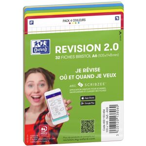 Oxford Sachet de 32 fiches BRISTOL REVISION 2.0 non perforées A6 250g 5x5 Assortis - Lot de 4 - Publicité