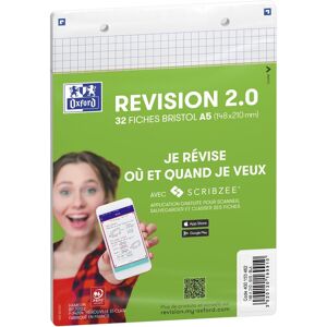 Oxford Sachet de 32 fiches BRISTOL REVISION 2.0 perforées A5 250g 5x5 Blanc - Lot de 3 - Publicité