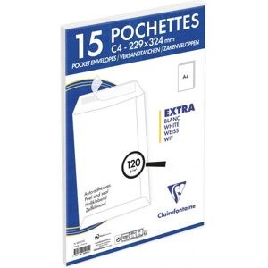 Clairefontaine Paquet de 15 pochettes vélin Blanc auto-adhésives 120g format C4 229 x 324 mm - Lot de 5 - Publicité