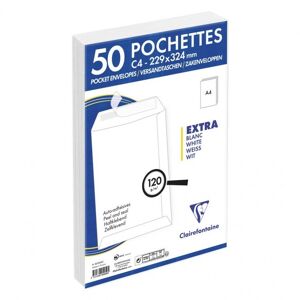 Clairefontaine Paquet de 50 pochettes vélin Blanc auto-adhésives 120g format C4 229 x 324 mm - Publicité