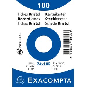 Exacompta Paquet 100 fiches sous film - bristol uni non perforé 74x105mm - Blanc - Lot de 40 - Publicité