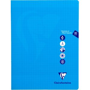 Clairefontaine Cahier Travaux Pratiques piqué Mimesys 24x32cm 80 pages grands carreaux + uni couverture polypropylène Couleur aléatoire - Assortis - Lot de 10 - Publicité