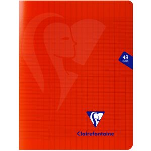 Clairefontaine Cahier piqué Mimesys 17x22cm 48 pages grands carreaux couverture polypropylène - Rouge - Lot de 20 Rouge corail - Publicité