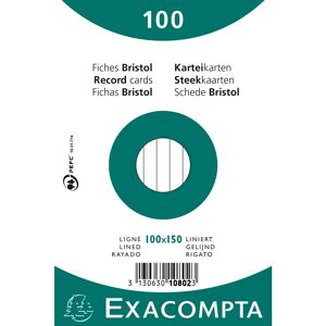 Exacompta Paquet 100 fiches sous film - bristol ligné non perforé 100x150mm - Blanc - Lot de 20 - Publicité