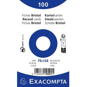 Exacompta Paquet 100 fiches sous film - bristol uni non perforé - 75x125mm - Blanc - Lot de 20 - Publicité