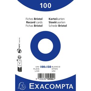 Exacompta Paquet 100 fiches sous film - bristol uni non perforé 100x150mm - Blanc - Lot de 20 - Publicité