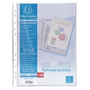 Exacompta - Réf. 5200E - 10 sachets de 100 pochettes perforées en Polypropylène lisse - Epaisseur 6/100ème - Format à classer A4 - Incolore - Publicité
