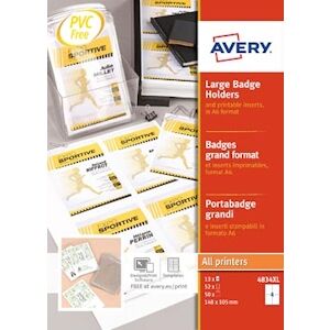 Avery Boîte de 50 porte-badges grand format 105 x 148 mm + 52 inserts imprimables - Publicité