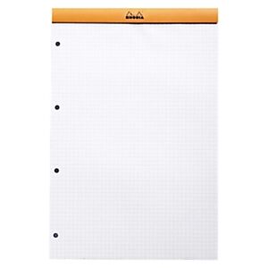 Lot de 5 - Rhodia Bloc notes orange agrafé 21 x 32 cm - 80g - Perforé 4 trous - Petits carreaux 5x5 - 80 feuilles - Publicité