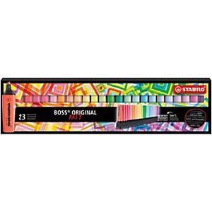 STABILO BOSS ORIGINAL Surligneurs Arty pointe biseautée 2 et 5 mm - Set de bureau de 23 coloris assortis fluos et pastels - Publicité