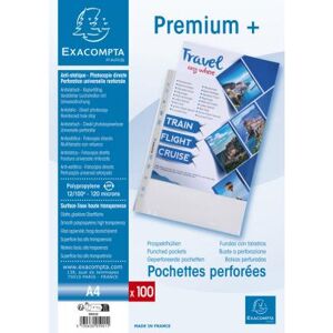 Pochette perforée Premium A4 polypropylène 12/100e lisse Exacompta cristal - lot de 100