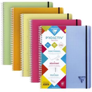 Cahier spirales Proactiv'Book Linicolor Clairefontaine - A4+ - 22,5 x 29,7 cm -  fermeture par élastique - 160 pages - 90g - petits carreaux 5x5 - coloris fresh - Publicité