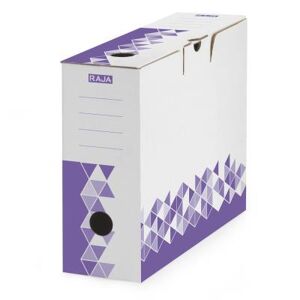 Boîte archives RAJA - montage automatique - en carton dos 10 cm - Blanc / Violet - Lot de 20 - Publicité