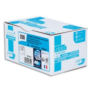 Enveloppe recyclée GPV - format DL - 110 x 220 mm - fenêtre 35 x 100 mm - blanches - auto-adhésives PEFC - 100g - boîte de 200